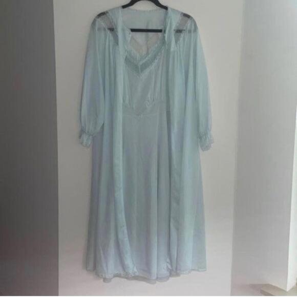 Vintage Other - Vintage Light Blue dressing gown lingerie Pajama sleep set 2 Piece Dress